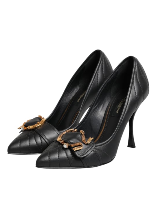 Zapatos de Tacón de Cuero Negro Devoción de Dolce & Gabbana - Image 4