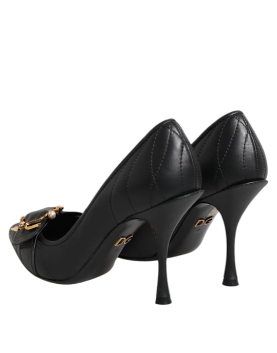 Zapatos de Tacón de Cuero Negro Devoción de Dolce & Gabbana - Image 5