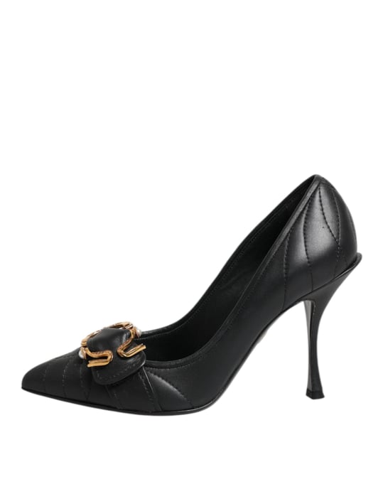 Zapatos de Tacón de Cuero Negro Devoción de Dolce & Gabbana - Image 6
