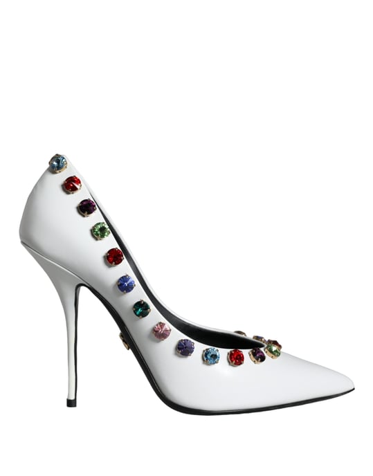 Zapatos de Tacón Alto de Cuero Blanco Crystal de Dolce & Gabbana - Image 1