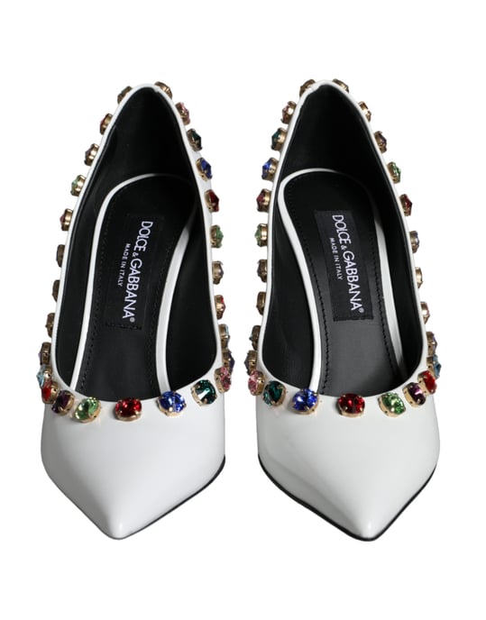 Zapatos de Tacón Alto de Cuero Blanco Crystal de Dolce & Gabbana - Image 2