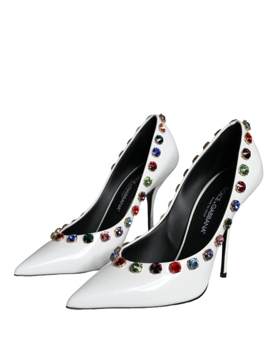 Zapatos de Tacón Alto de Cuero Blanco Crystal de Dolce & Gabbana - Image 3
