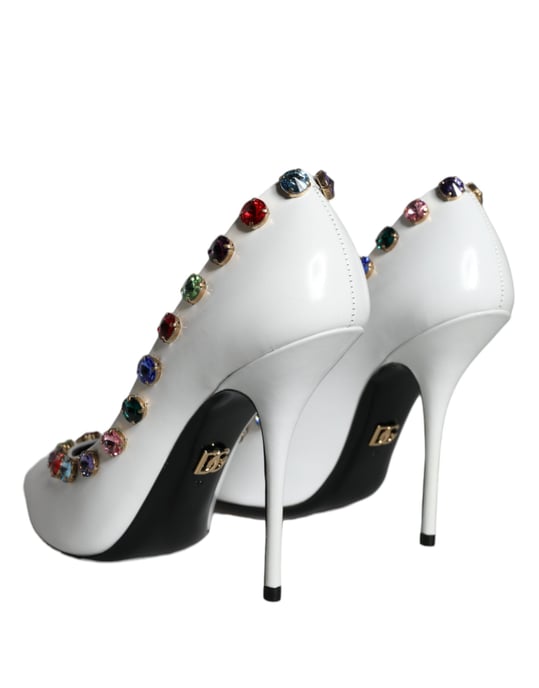 Zapatos de Tacón Alto de Cuero Blanco Crystal de Dolce & Gabbana - Image 4