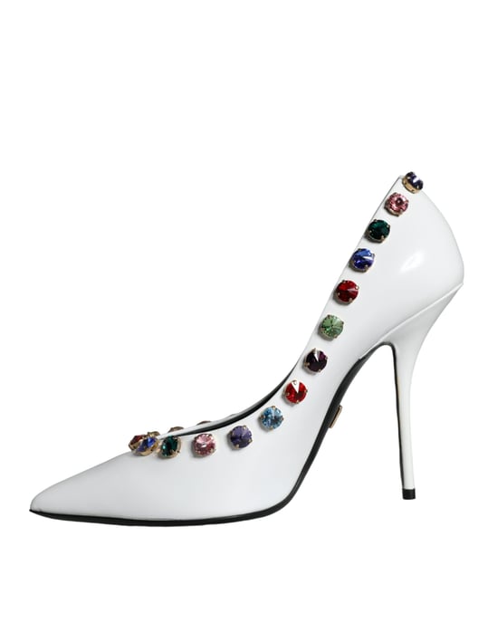 Zapatos de Tacón Alto de Cuero Blanco Crystal de Dolce & Gabbana - Image 5