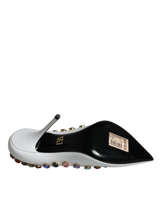 Zapatos de Tacón Alto de Cuero Blanco Crystal de Dolce & Gabbana - Image 6