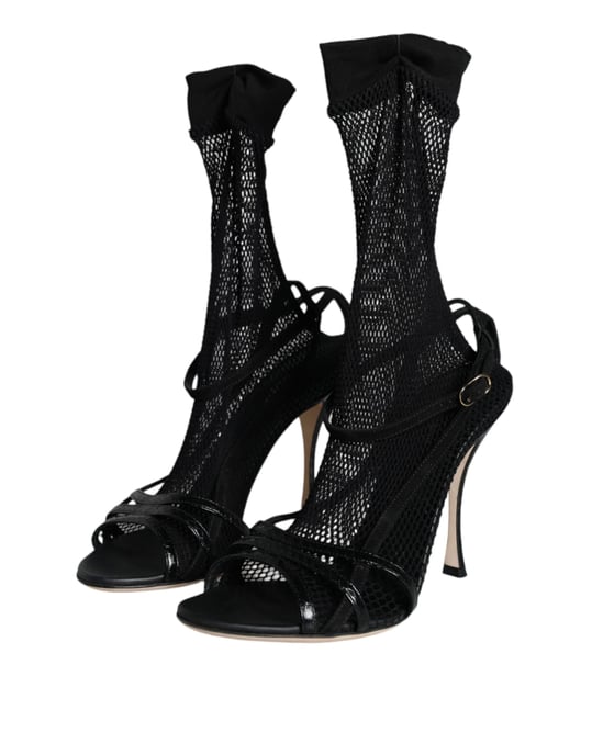 Sandalias de tacón stiletto de malla negra Dolce & Gabbana - Image 2