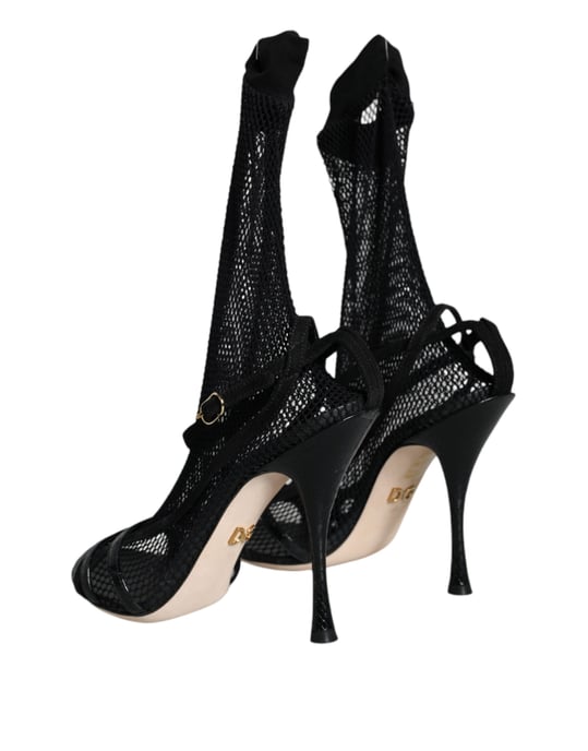 Sandalias de tacón stiletto de malla negra Dolce & Gabbana - Image 4