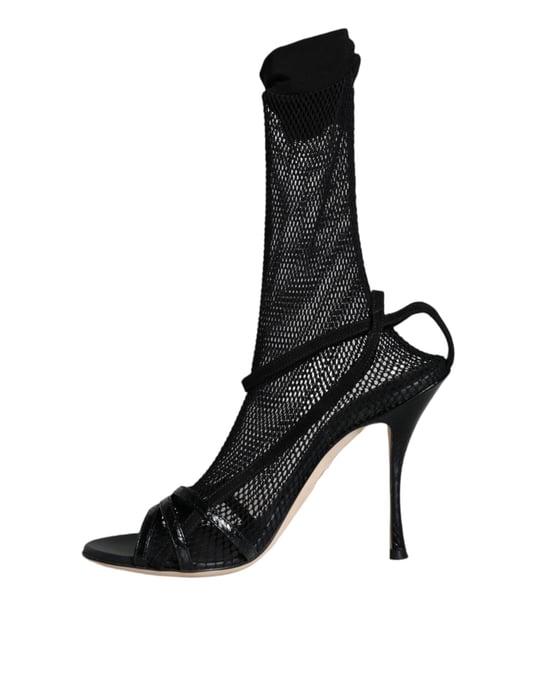 Sandalias de tacón stiletto de malla negra Dolce & Gabbana - Image 5