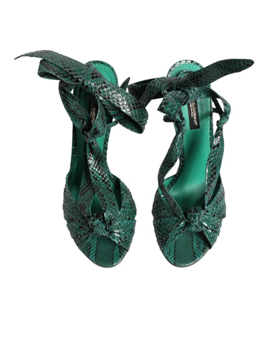 Zapatos Sandalias de Tacón de Cuero Verde Python de Dolce & Gabbana - Image 3