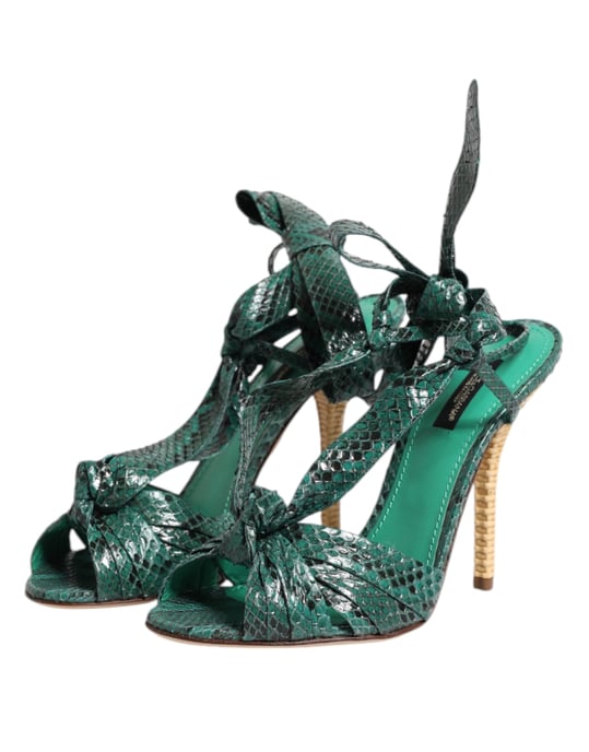 Zapatos Sandalias de Tacón de Cuero Verde Python de Dolce & Gabbana - Image 4