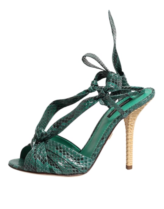 Zapatos Sandalias de Tacón de Cuero Verde Python de Dolce & Gabbana - Image 6