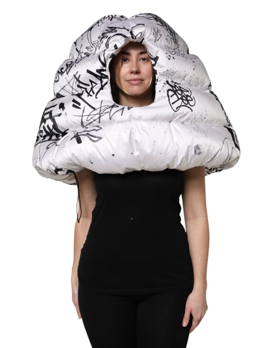 Gorro acolchado con capucha impresa de poliéster blanco Dolce & Gabbana - Image 2