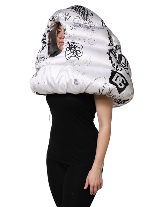 Gorro acolchado con capucha impresa de poliéster blanco Dolce & Gabbana - Image 3
