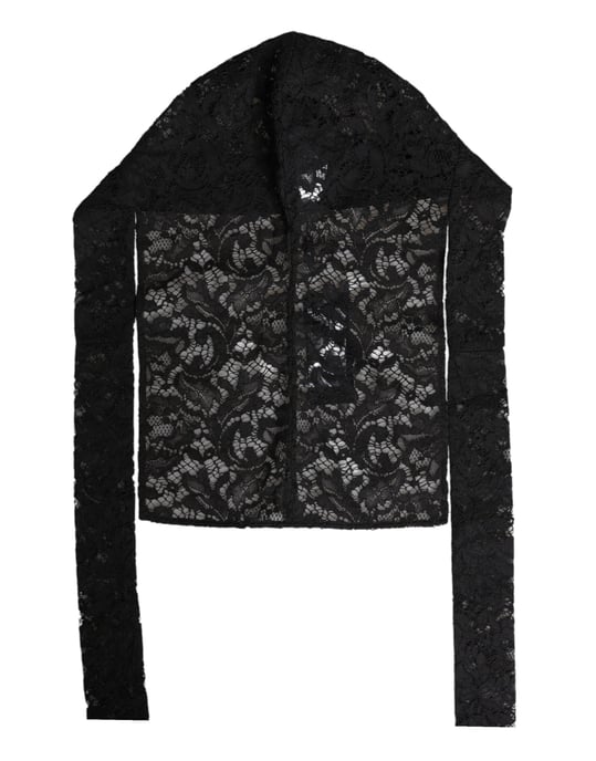 Sombrero de Cabeza Completa de Encaje Floral Negro Dolce & Gabbana - Image 5