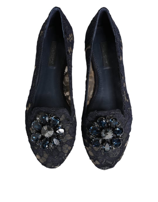 Zapatos Planos de Encaje con Cristales Dolce & Gabbana Taormina Azul - Image 3