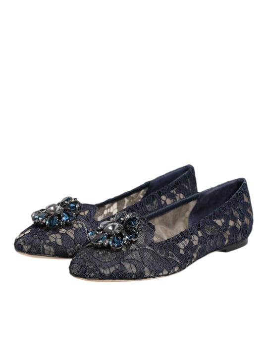 Zapatos Planos de Encaje con Cristales Dolce & Gabbana Taormina Azul - Image 4