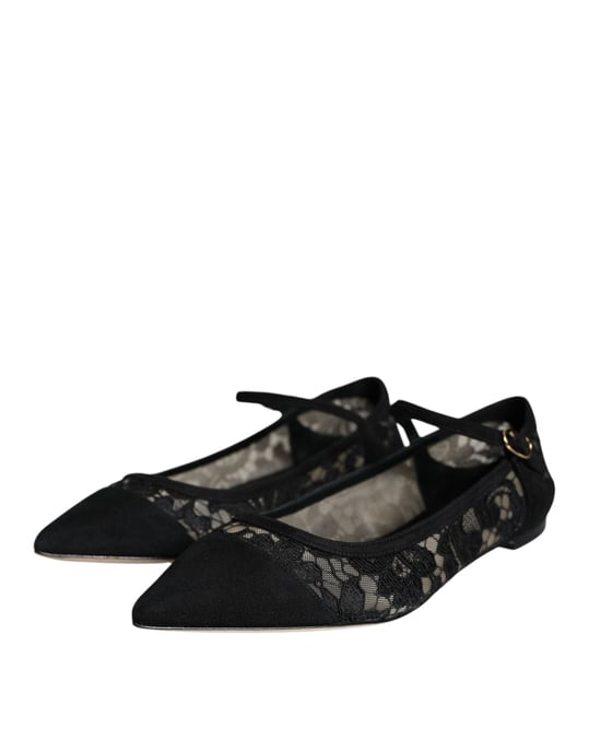 Zapatos Planos Bellucci de Encaje Negro Taormina de Dolce & Gabbana - Image 3