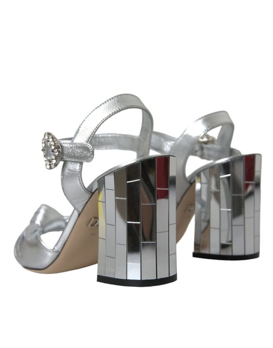 Sandalias de tacón de piel de cordero plateada de Dolce & Gabbana - Image 3