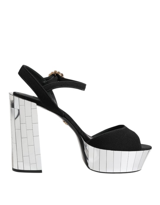 Zapatos Sandalias Keira con Tira al Tobillo de Cristal Negro de Dolce & Gabbana - Image 1