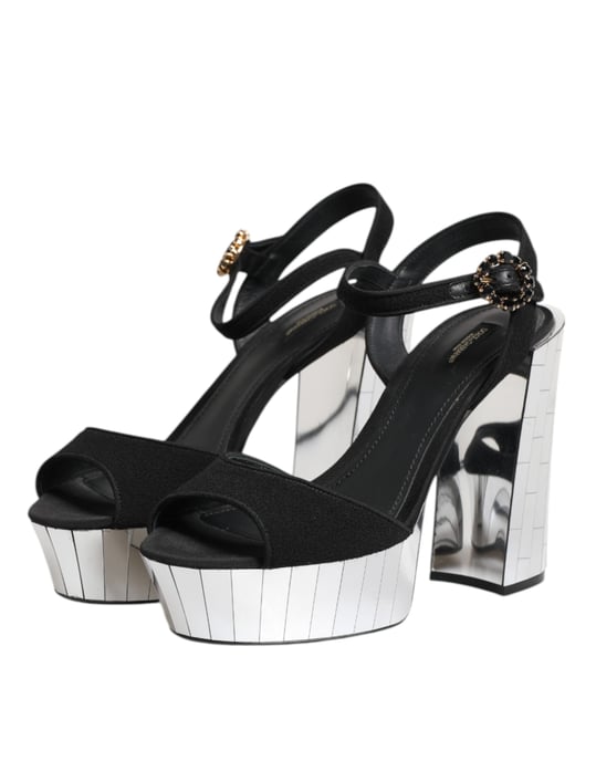 Zapatos Sandalias Keira con Tira al Tobillo de Cristal Negro de Dolce & Gabbana - Image 4