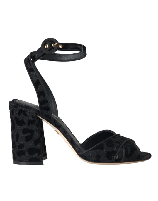 Sandalias de Tacón de Ante Negro Leopardo de Dolce & Gabbana - Image 1