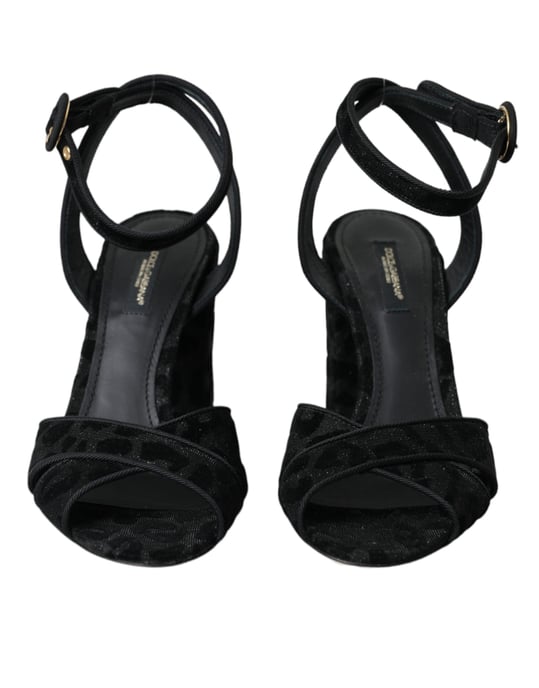 Sandalias de Tacón de Ante Negro Leopardo de Dolce & Gabbana - Image 2