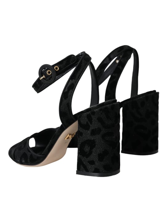 Sandalias de Tacón de Ante Negro Leopardo de Dolce & Gabbana - Image 3