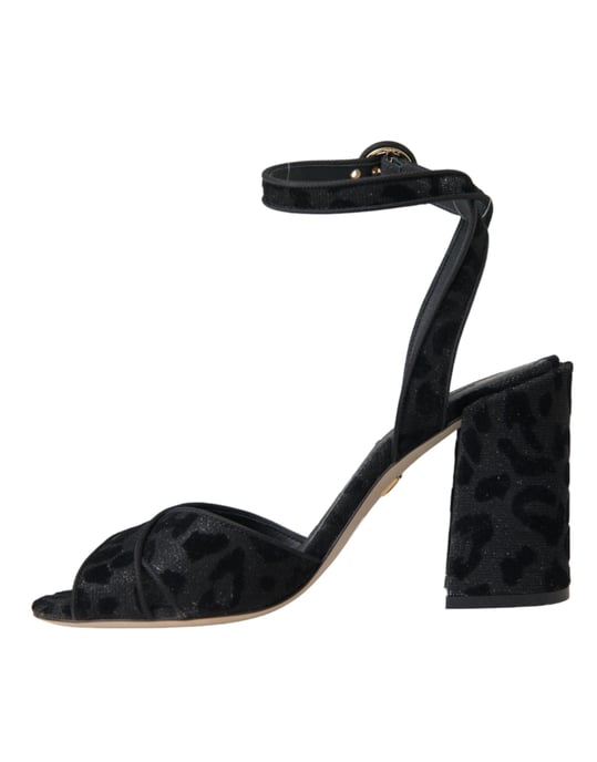 Sandalias de Tacón de Ante Negro Leopardo de Dolce & Gabbana - Image 4
