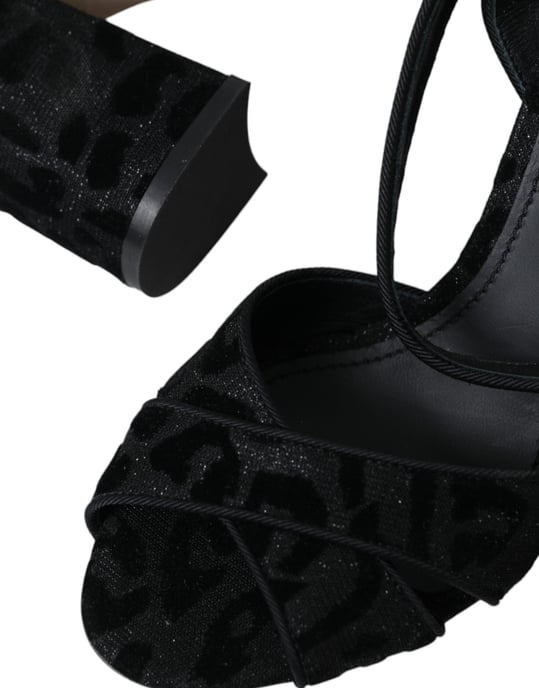 Sandalias de Tacón de Ante Negro Leopardo de Dolce & Gabbana - Image 6