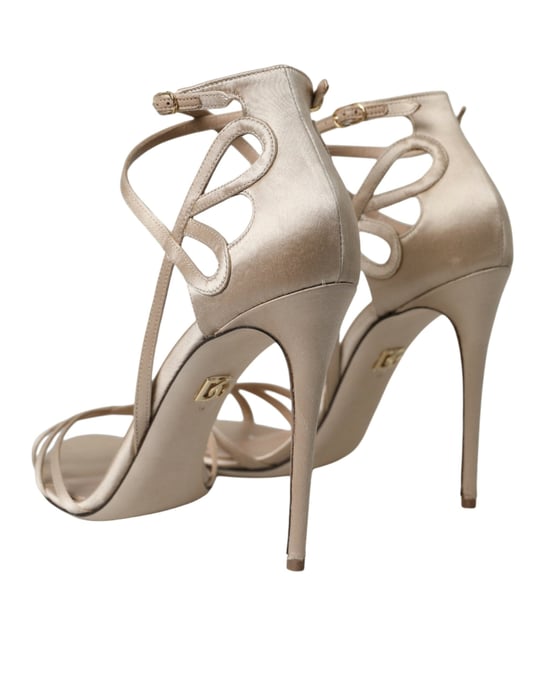 Sandalias de tacón strappy de cuero beige Dolce & Gabbana - Image 3
