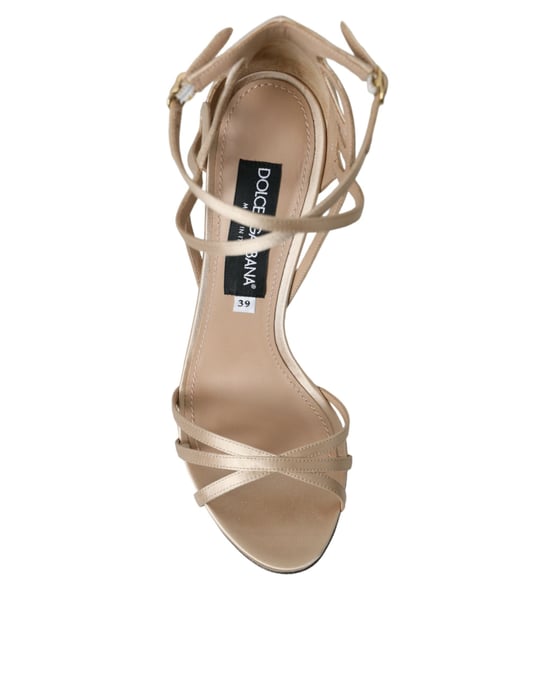 Sandalias de tacón strappy de cuero beige Dolce & Gabbana - Image 6