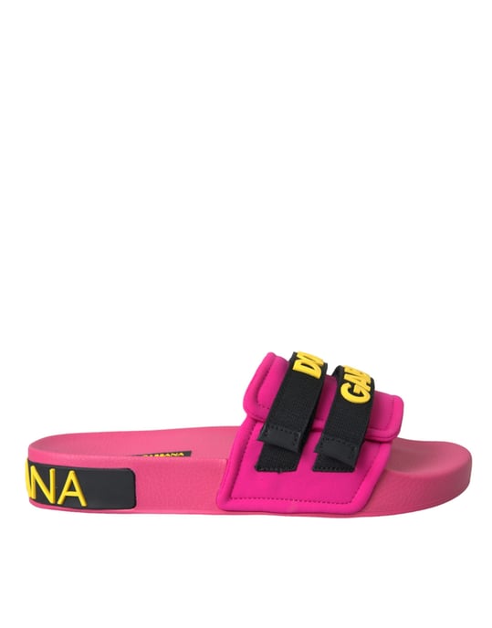 Sandalias Planas de Playa con Logo Rosa y Negro de Dolce & Gabbana - Image 1