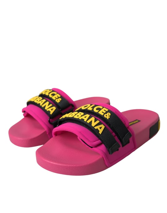 Sandalias Planas de Playa con Logo Rosa y Negro de Dolce & Gabbana - Image 3