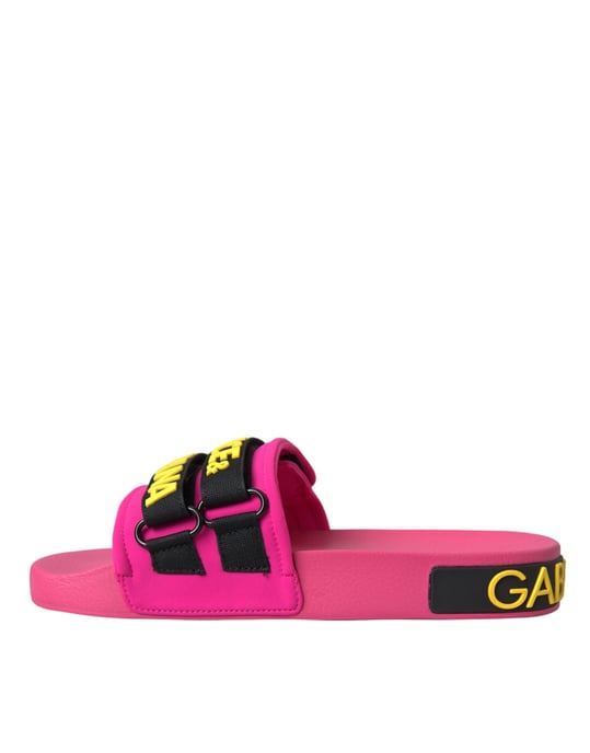 Sandalias Planas de Playa con Logo Rosa y Negro de Dolce & Gabbana - Image 5