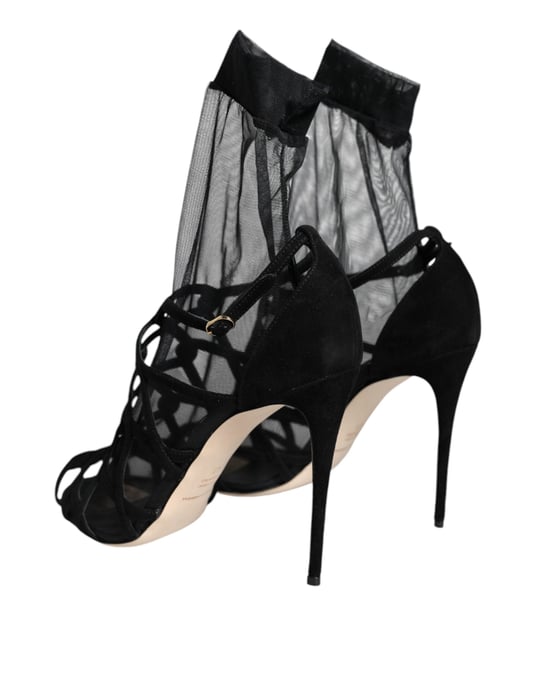 Sandalias de tacón elástico de tul negro Dolce & Gabbana - Image 4