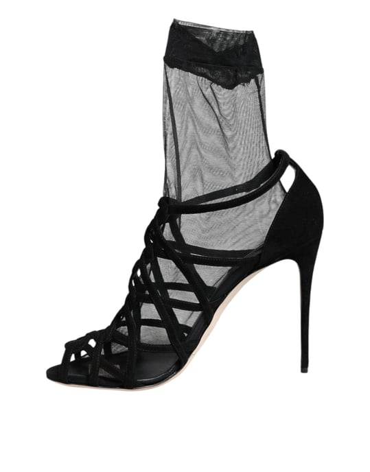 Sandalias de tacón elástico de tul negro Dolce & Gabbana - Image 5