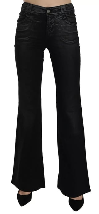 Pantalones de mezclilla casuales de cintura alta acampanados de denim negro lavado John Galliano - Image 1