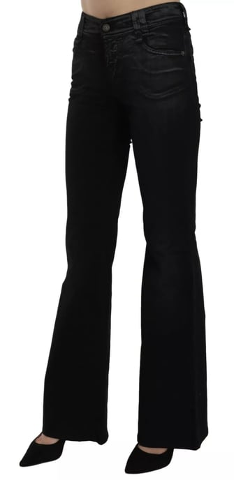 Pantalones de mezclilla casuales de cintura alta acampanados de denim negro lavado John Galliano - Image 4