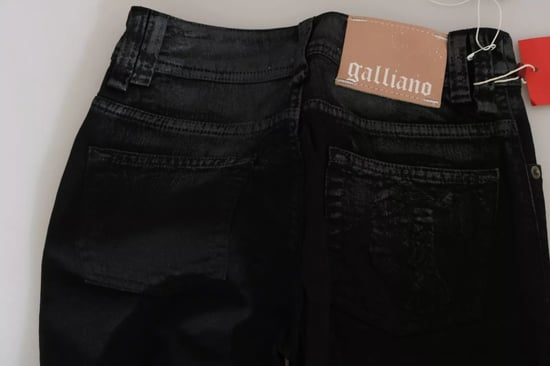 Pantalones de mezclilla casuales de cintura alta acampanados de denim negro lavado John Galliano - Image 6