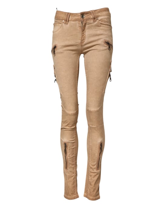 Jeans de mezclilla ajustados de algodón marrón de cintura media PLEIN SUD - Image 2