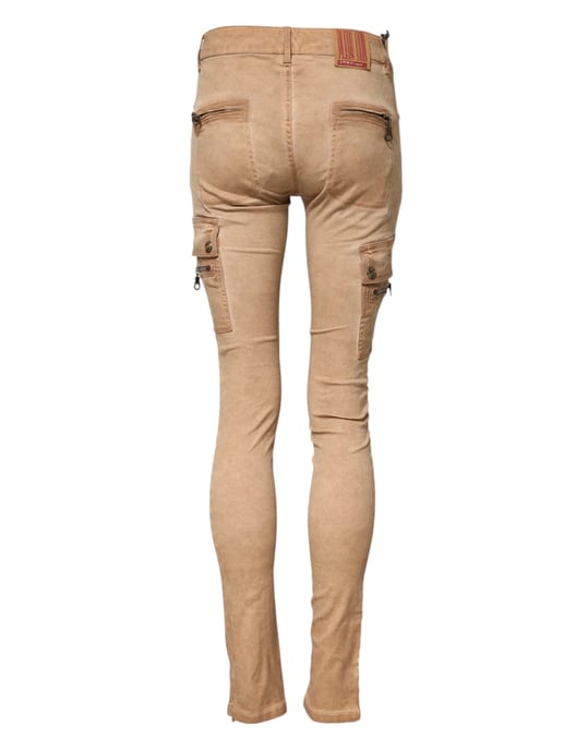 Jeans de mezclilla ajustados de algodón marrón de cintura media PLEIN SUD - Image 3