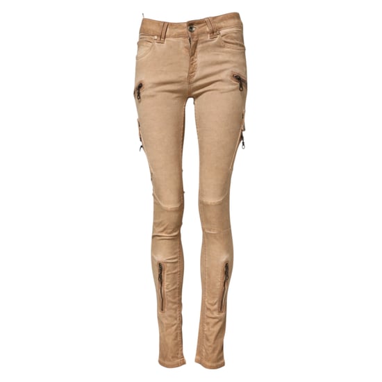 Jeans de mezclilla ajustados de algodón marrón de cintura media PLEIN SUD - Image 5