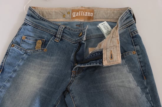 Pantalones de mezclilla ajustados casuales de tiro medio azul desgastado John Galliano - Image 2