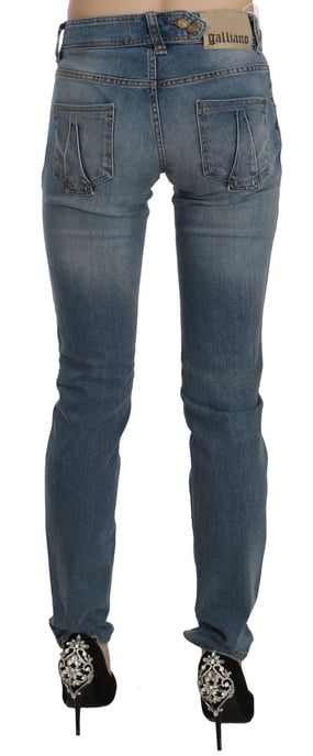 Pantalones de mezclilla ajustados casuales de tiro medio azul desgastado John Galliano - Image 3