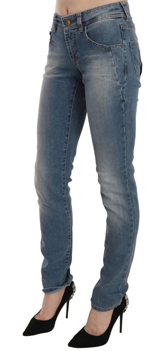 Pantalones de mezclilla ajustados casuales de tiro medio azul desgastado John Galliano - Image 4