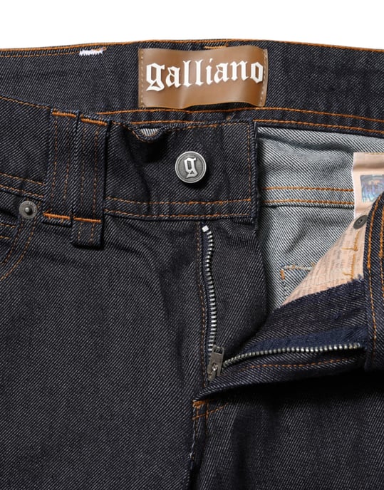 Jeans de mezclilla anchos de algodón azul de talle medio de John Galliano - Image 4