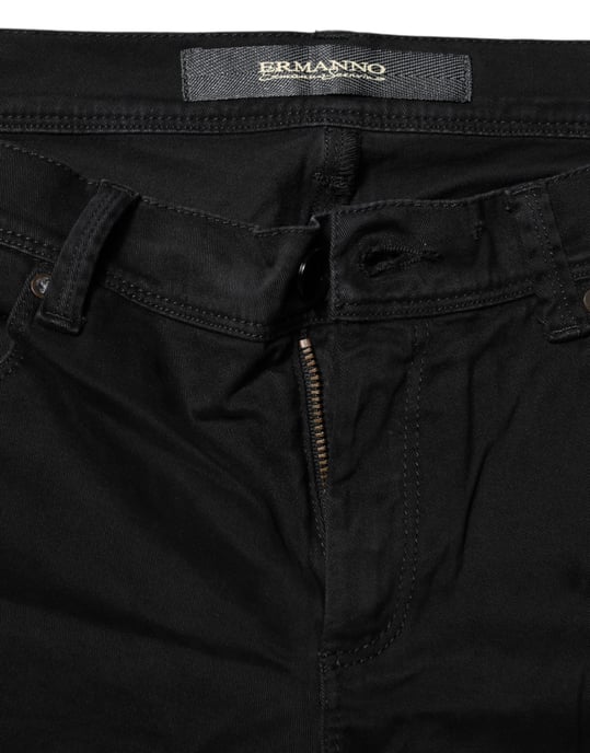 Jeans de mezclilla de algodón negro elástico de corte acampanado de Ermanno Scervino - Image 4