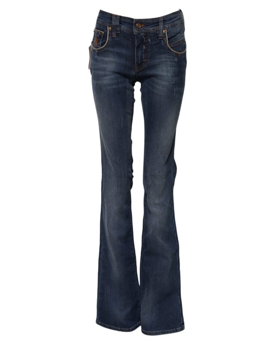 Jeans de mezclilla azul de algodón con cintura media y pierna ancha de John Galliano - Image 1