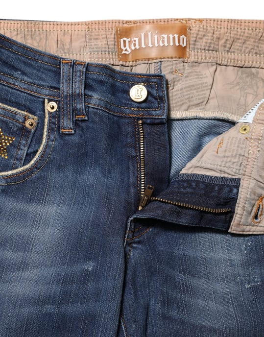 Jeans de mezclilla azul de algodón con cintura media y pierna ancha de John Galliano - Image 4