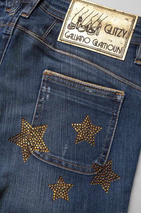 Jeans de mezclilla azul de algodón con cintura media y pierna ancha de John Galliano - Image 5